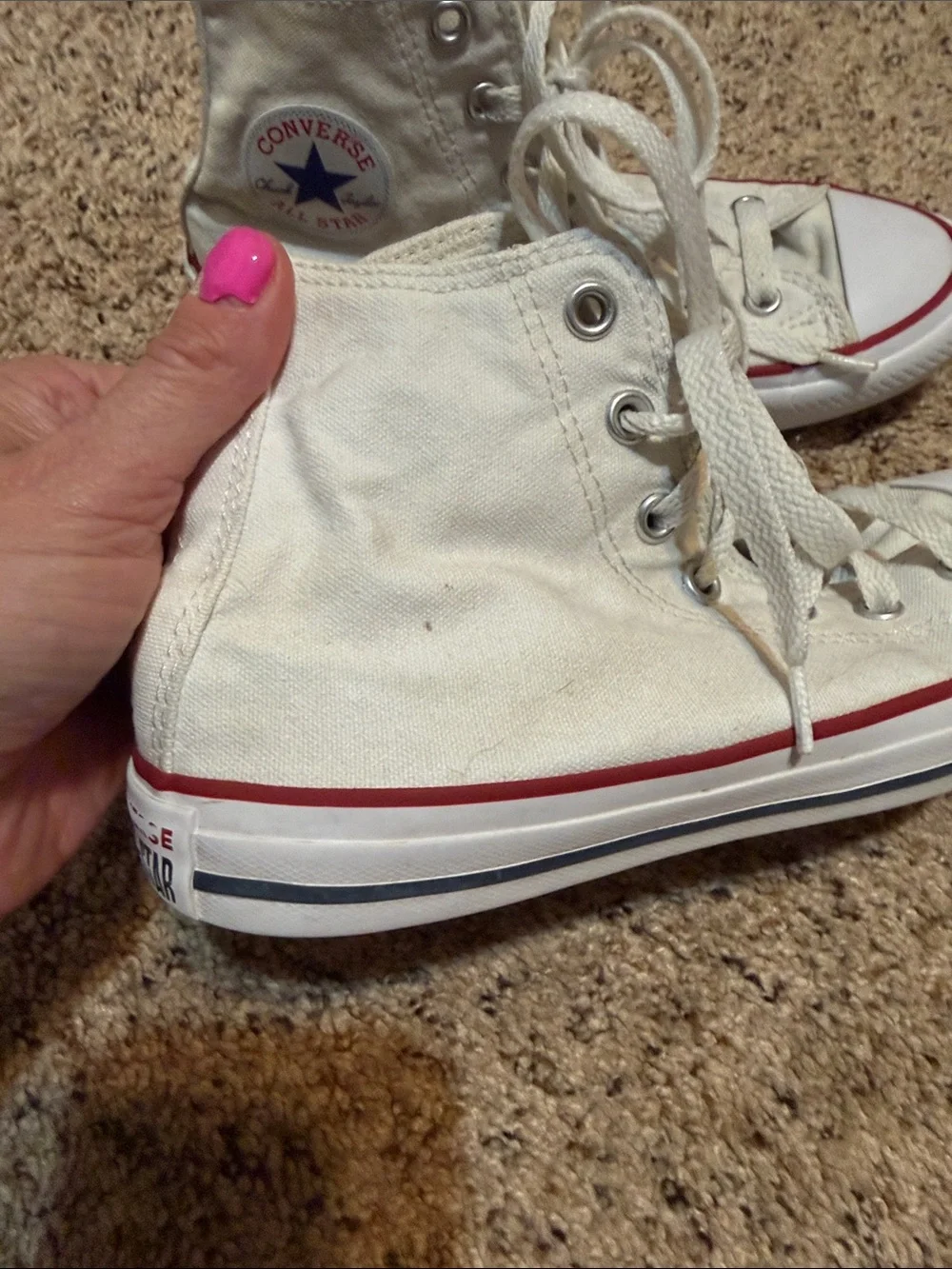 Converse Kids High-Top Canvas Sneakers in White with Red Trim
